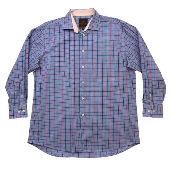 Tattersall Dress Shirt Mens 17 Blue Plaid Long Sleeve 100 Cotton 22" Arm Length - Picture 1 of 9